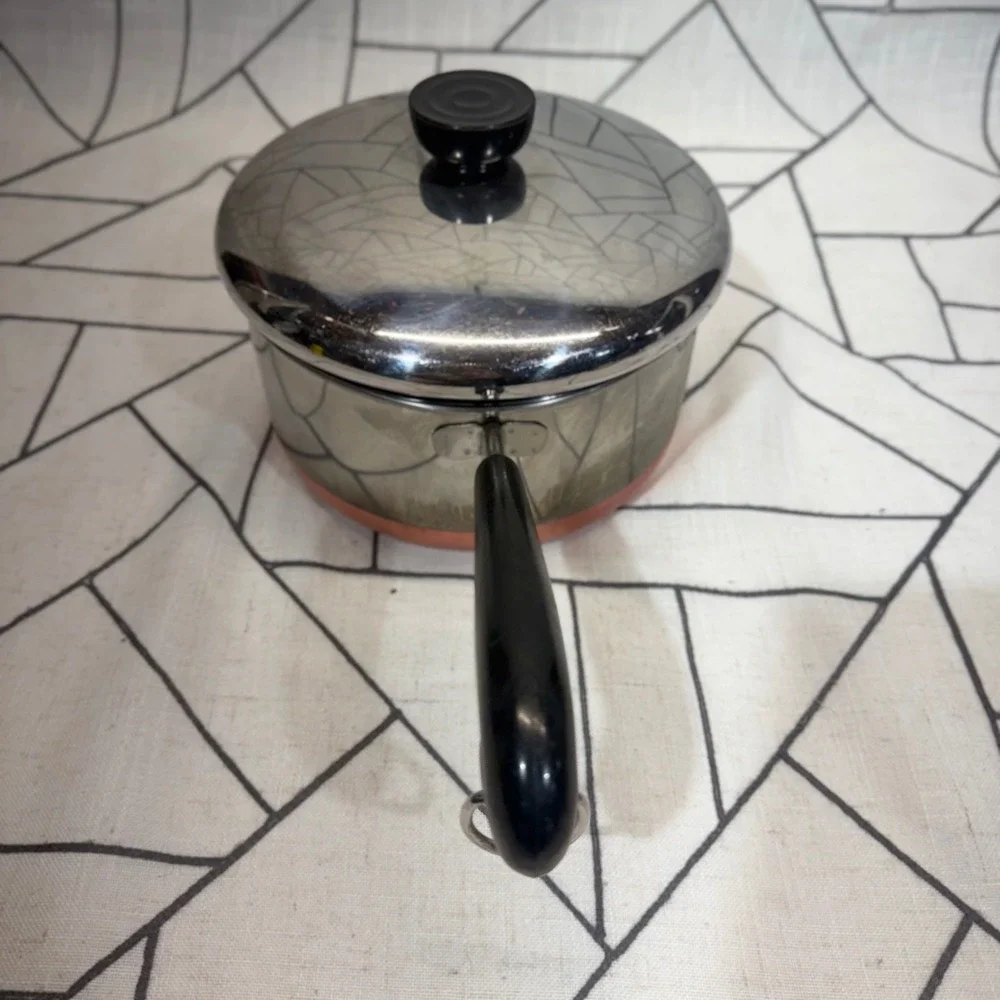 Revere Ware Saucepan 2 Quart Silver Copper Clad Bottom Vintage Stainless Steel
